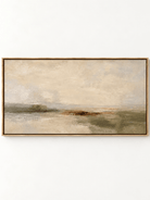 Hand-painted minimalist abstract landscape in warm beige, ivory, olive gray and earthy brown tones by Evelyn Li.